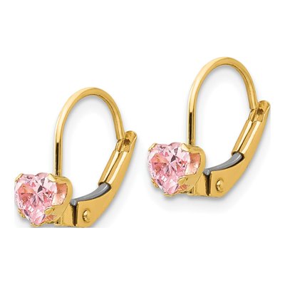 14K Yellow Gold CZ Girls' Leverback Earrings – view 3