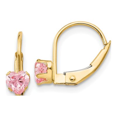14K Yellow Gold CZ Girls' Leverback Earrings