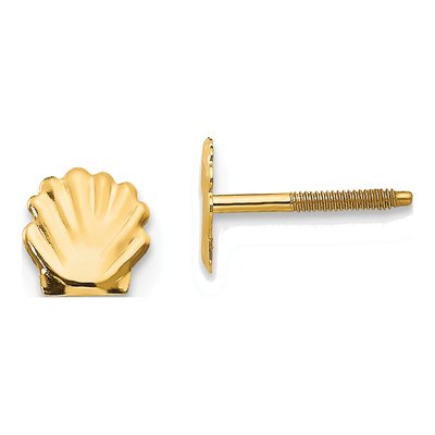 14K Yellow Gold Shell Screw Back Stud Earrings