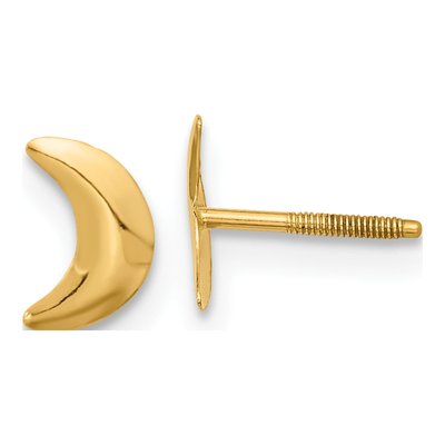 14K Yellow Gold Moon Screwback Stud Earrings