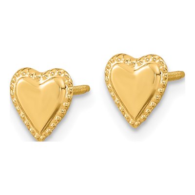 14K Yellow Gold Heart for Girls Stud Earrings – view 2