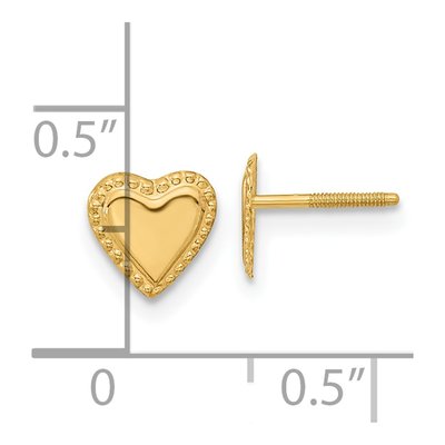 14K Yellow Gold Heart for Girls Stud Earrings – view 3