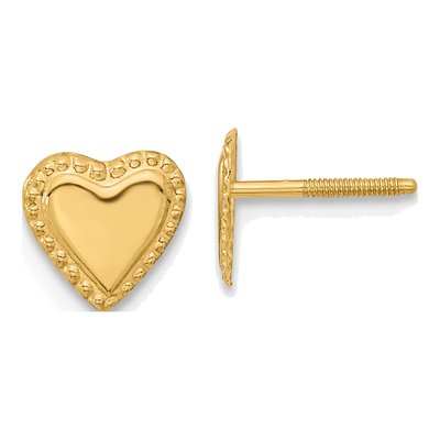 14K Yellow Gold Heart for Girls Stud Earrings