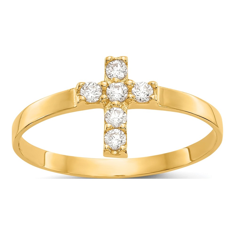 14K Yellow Gold CZ Cross Baby Ring