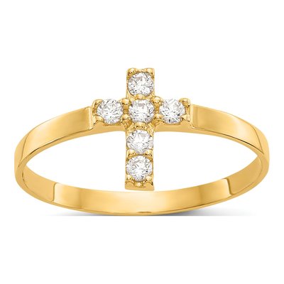 14K Yellow Gold CZ Cross Baby Ring