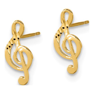 14K Yellow Gold Treble Clef Stud Earrings – view 3