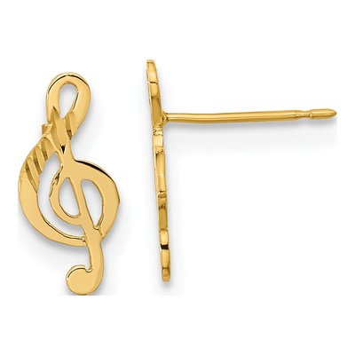 14K Yellow Gold Treble Clef Stud Earrings