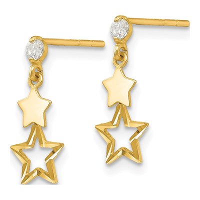 14K Yellow Gold CZ Star Dangle Earrings – view 3
