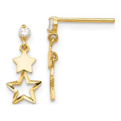 14K Yellow Gold CZ Star Dangle Earrings