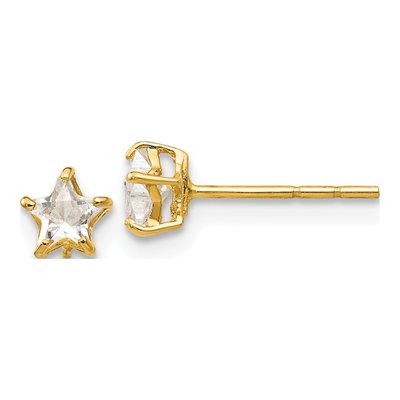 14K Yellow Gold CZ Star Kids Stud Earrings