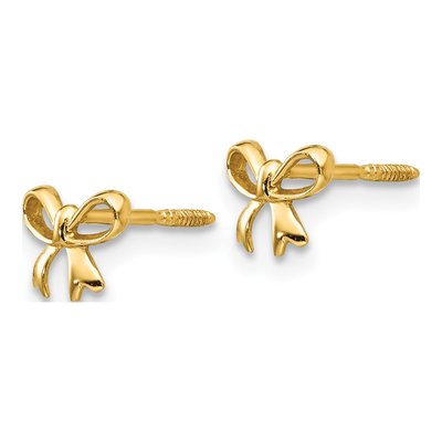 14K Yellow Gold Bow for Girls Stud Earrings – view 3