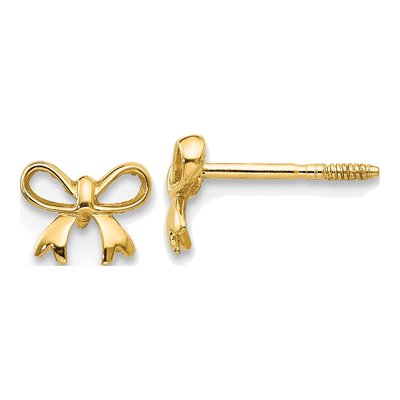 14K Yellow Gold Bow for Girls Stud Earrings