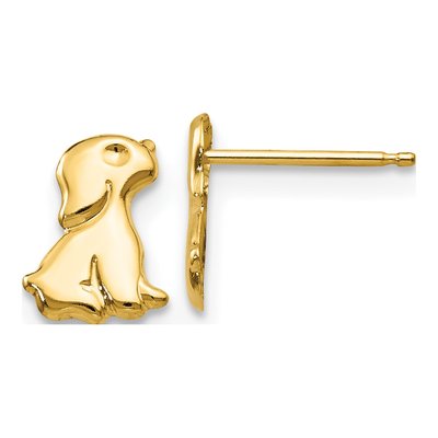 14K Yellow Gold Sitting Dog Stud Earrings