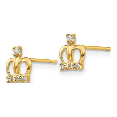 14K Yellow Gold CZ Crown for Girls Stud Earrings – view 3