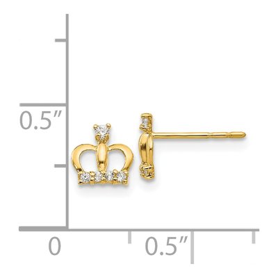14K Yellow Gold CZ Crown for Girls Stud Earrings – view 5