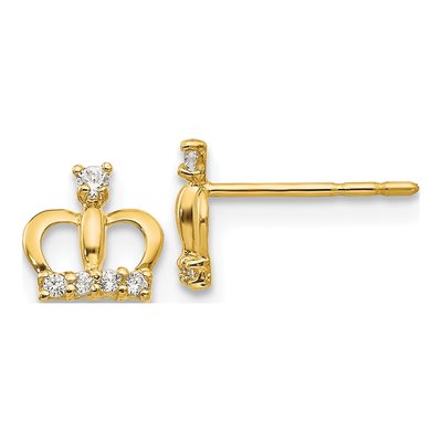 14K Yellow Gold CZ Crown for Girls Stud Earrings