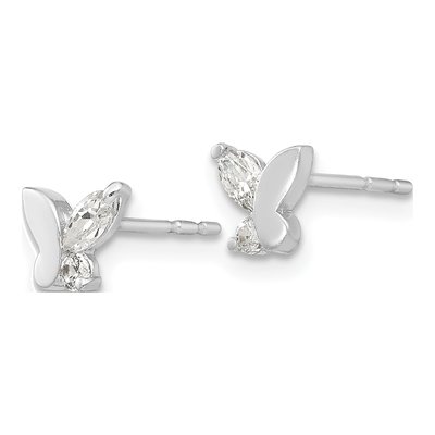 14K White Gold CZ Girls' Butterfly Stud Earrings – view 3