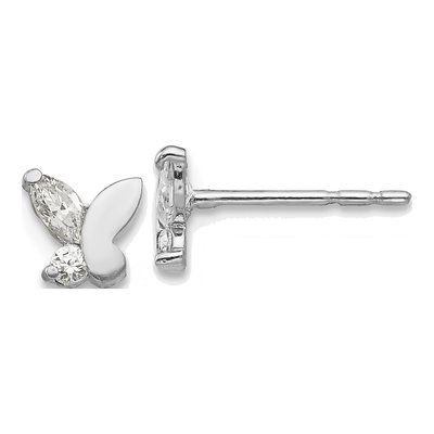14K White Gold CZ Girls' Butterfly Stud Earrings
