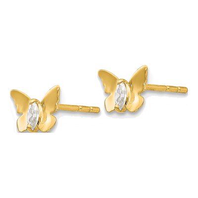 14K Yellow Gold CZ Butterfly for Girls Stud Earrings – view 3