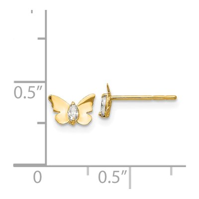 14K Yellow Gold CZ Butterfly for Girls Stud Earrings – view 5