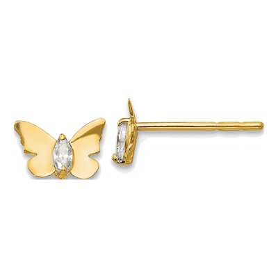 14K Yellow Gold CZ Butterfly for Girls Stud Earrings