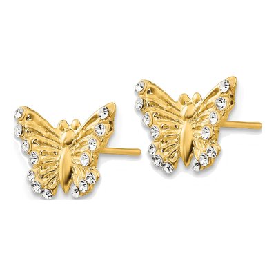 14K Yellow Gold CZ Kids' Butterfly Stud Earrings – view 3