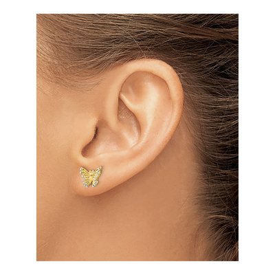 14K Yellow Gold CZ Kids' Butterfly Stud Earrings – view 4