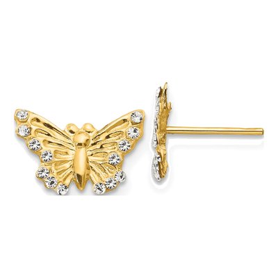 14K Yellow Gold CZ Kids' Butterfly Stud Earrings