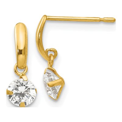 14K Yellow Gold CZ Dangle Earrings