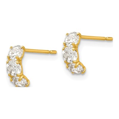 14K Yellow Gold 8mm CZ Girls' Three Hoop Earrings – view 3