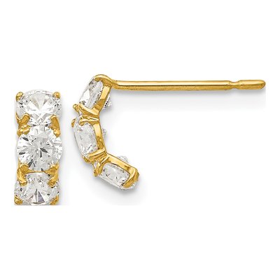 14K Yellow Gold 8mm CZ Girls' Three Hoop Earrings