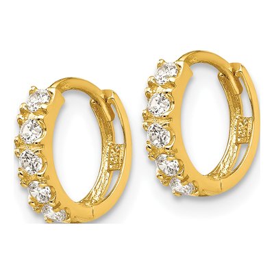 14K Yellow Gold 9mm CZ Girls' Huggie Hoop Earrings – view 3