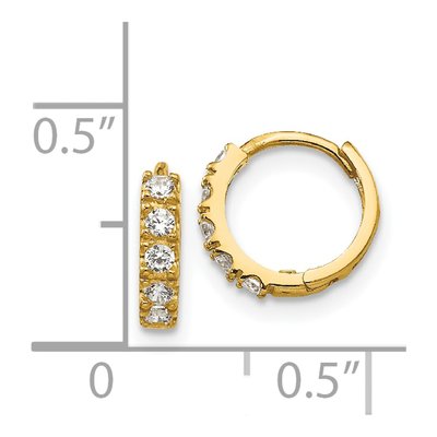 14K Yellow Gold 9mm CZ Girls' Huggie Hoop Earrings – view 5