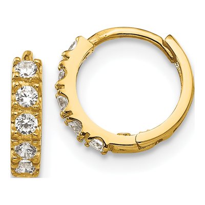 14K Yellow Gold 9mm CZ Girls' Huggie Hoop Earrings