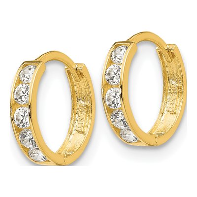14K Yellow Gold 10mm CZ Huggie Hoop Earrings – view 3