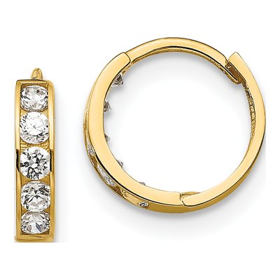 14K Yellow Gold 10mm CZ Huggie Hoop Earrings
