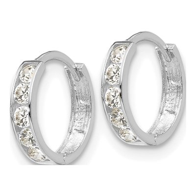 14K White Gold 10mm Girls' CZ Huggie Hoop Earrings – view 2