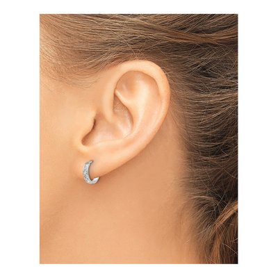 14K White Gold 10mm Girls' CZ Huggie Hoop Earrings – view 3