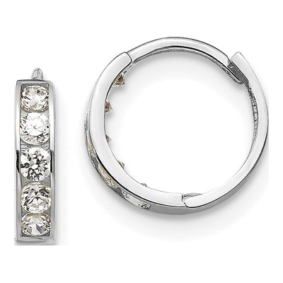 14K White Gold 10mm Girls' CZ Huggie Hoop Earrings