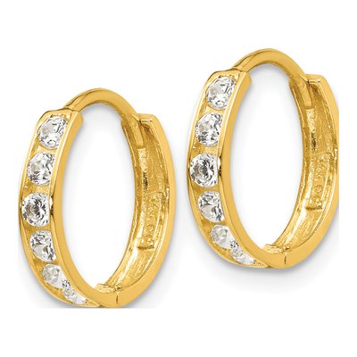 14K Yellow Gold 12mm CZ Girls' Huggie Hoop Earrings – view 3