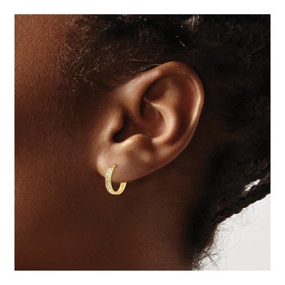 14K Yellow Gold 12mm CZ Girls' Huggie Hoop Earrings – view 4