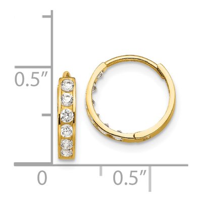 14K Yellow Gold 12mm CZ Girls' Huggie Hoop Earrings – view 5