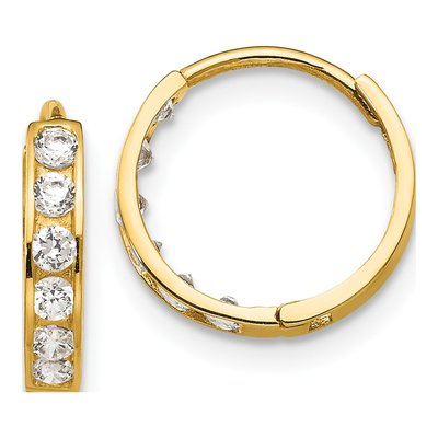 14K Yellow Gold 12mm CZ Girls' Huggie Hoop Earrings