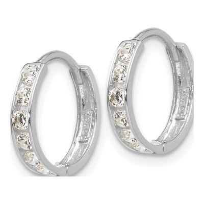 14K White Gold 12mm Girls' CZ Huggie Hoop Earrings – view 2