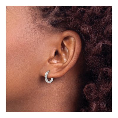 14K White Gold 12mm Girls' CZ Huggie Hoop Earrings – view 3