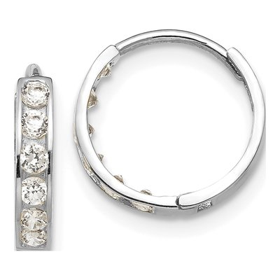 14K White Gold 12mm Girls' CZ Huggie Hoop Earrings