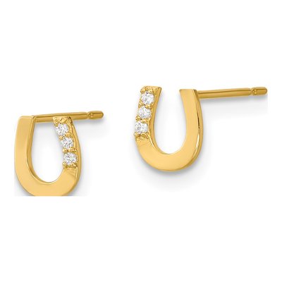 14K Yellow Gold CZ Girls' Horseshoe Stud Earrings – view 3