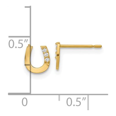 14K Yellow Gold CZ Girls' Horseshoe Stud Earrings – view 4