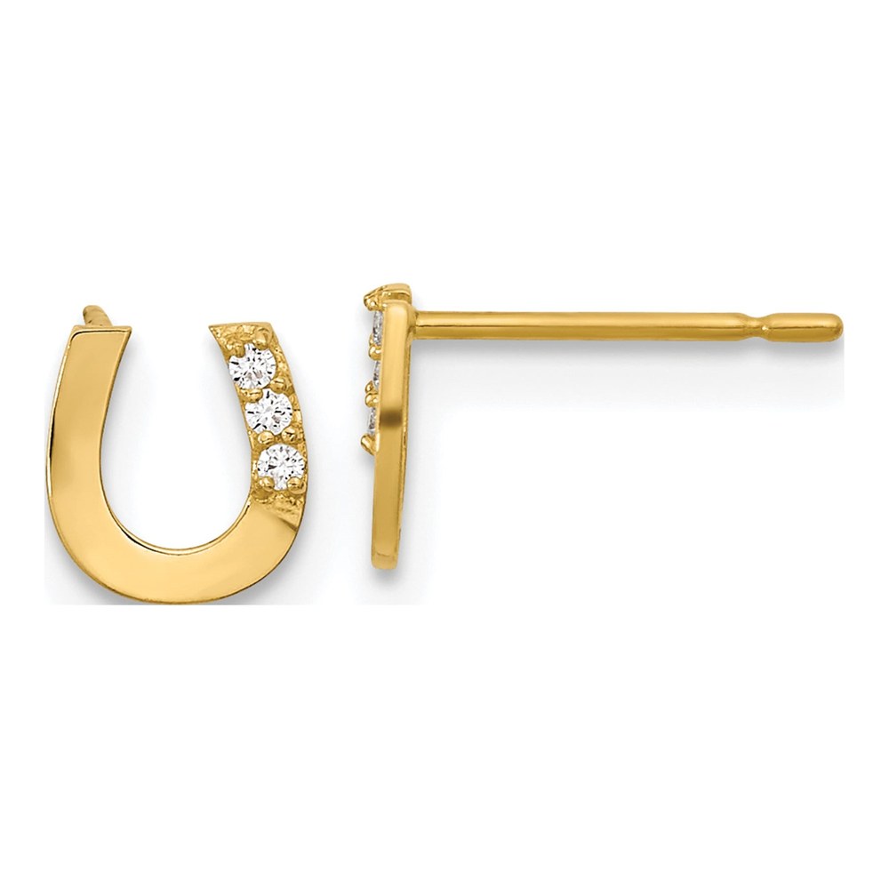 Girls' 14K Gold CZ Horseshoe Post Earrings