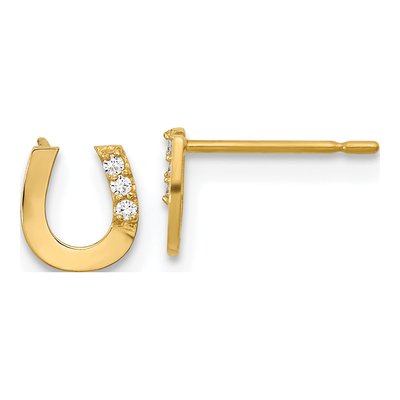 14K Yellow Gold CZ Girls' Horseshoe Stud Earrings